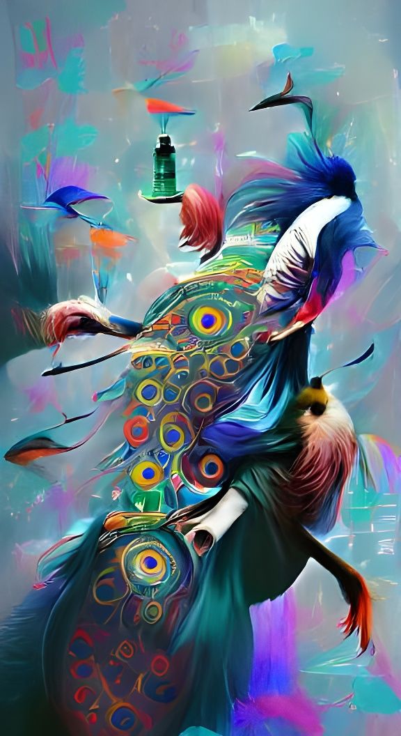 Colorful Peacock in Escapism Style Digital Art