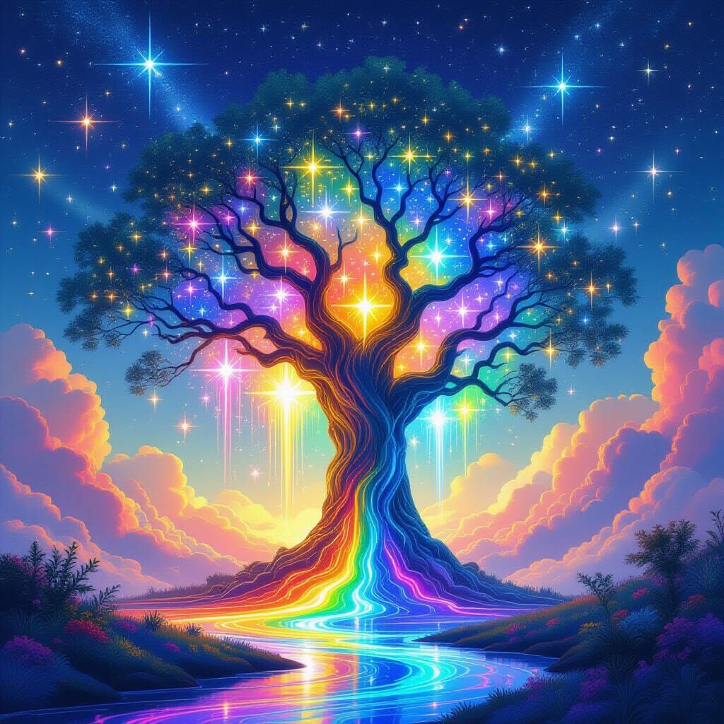 Ethereal Tree of Stars in Rainbow World