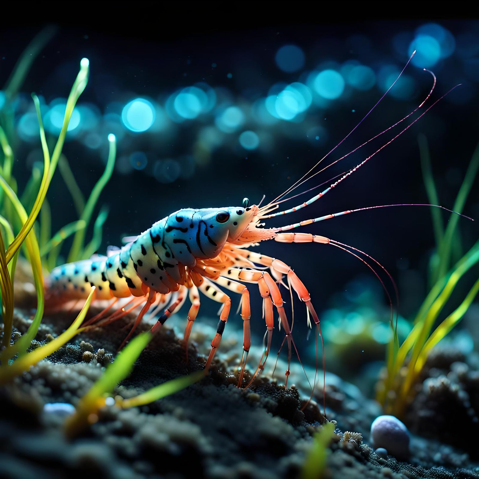 Bioluminescent Shrimp in Deep Sea, Zentangle Art