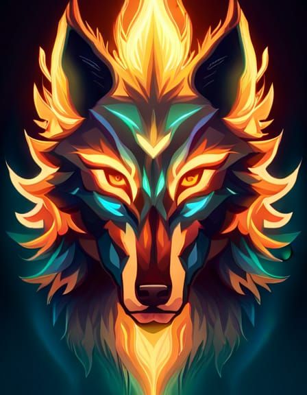 Fiery Blue Wolf Portrait in Digital Art Style