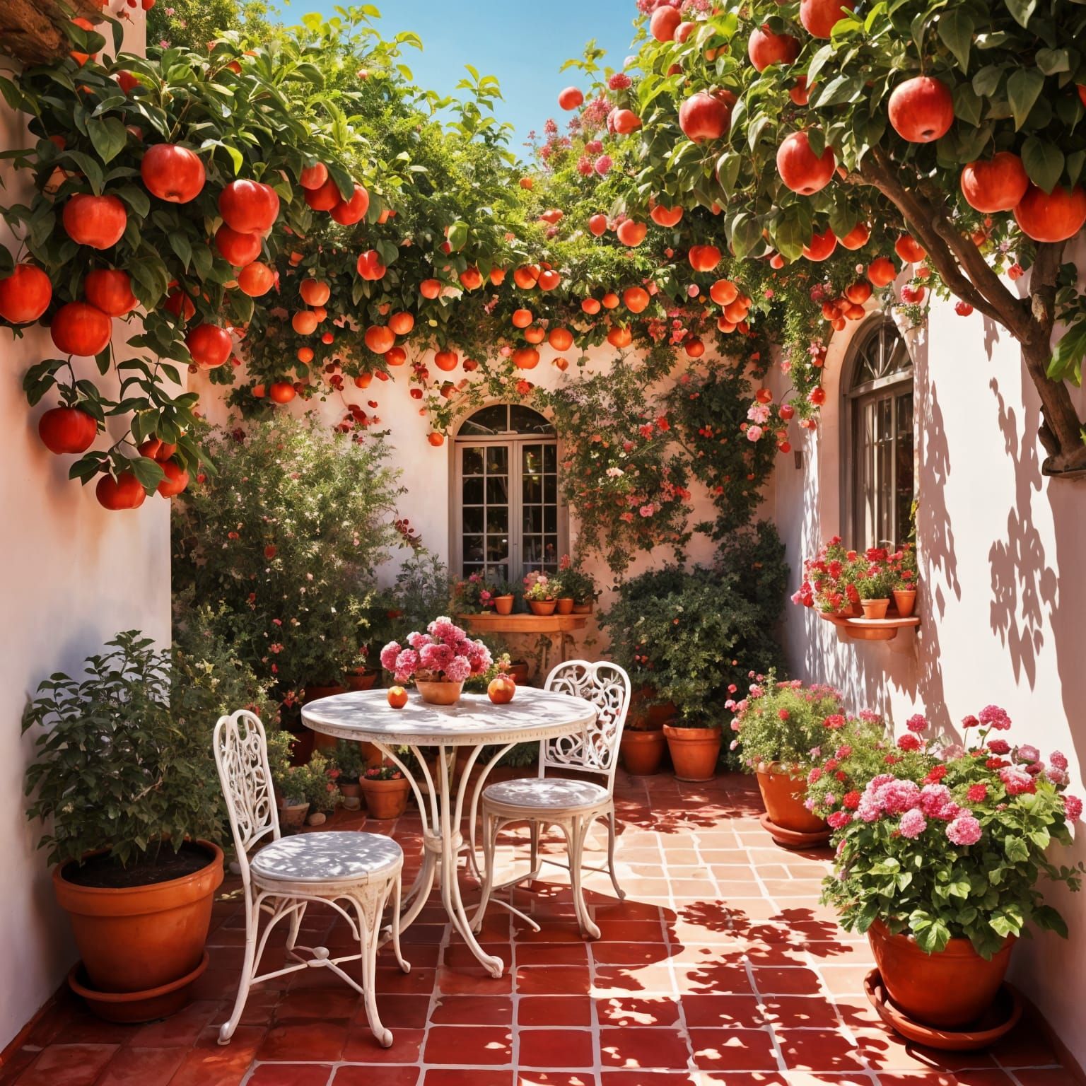 Vibrant Italian Courtyard Oasis in Hyperdetailed Style