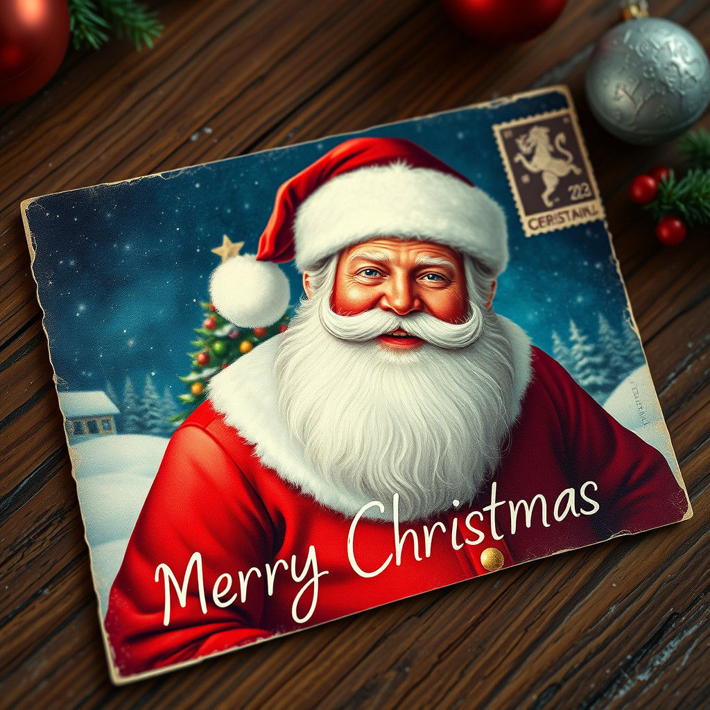Vintage Christmas Postcard with Santa Claus
