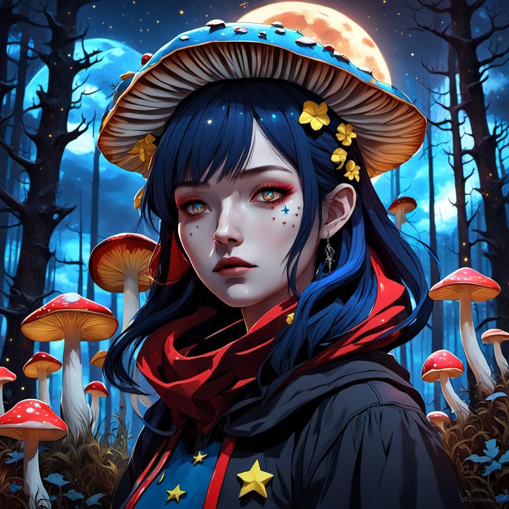 Eerie Gothic Forest Scene with Young Woman