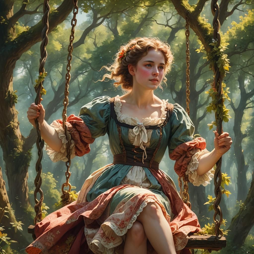 Woman on Swing in Forest Clearing, Fine Art Portrait