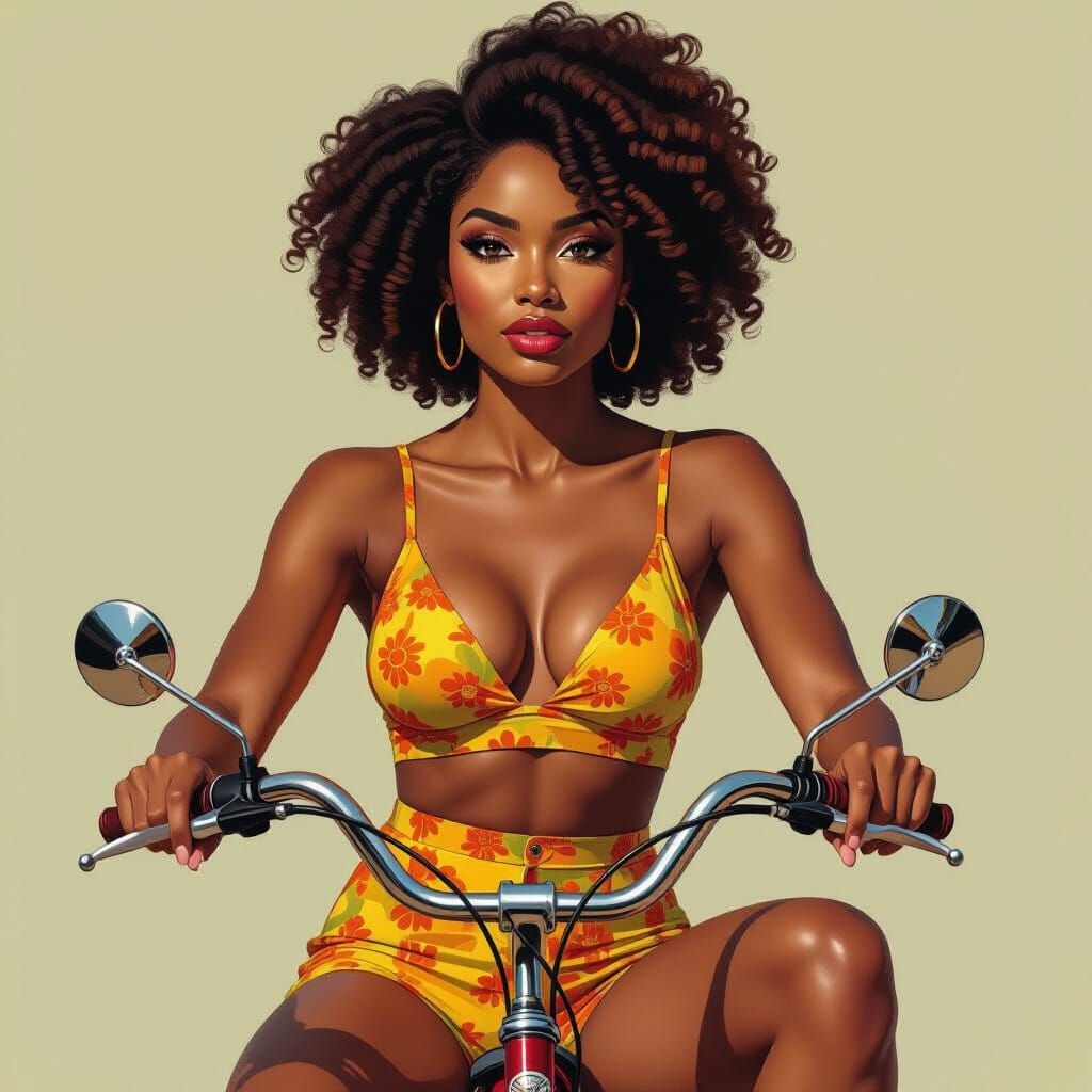 Elegant Woman on Bicycle, Vibrant Expressive Art