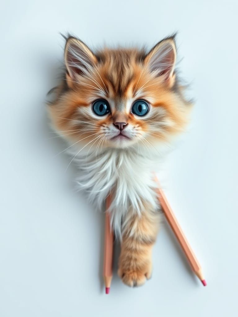 Cute Fluffy Kitten Made of Pencils