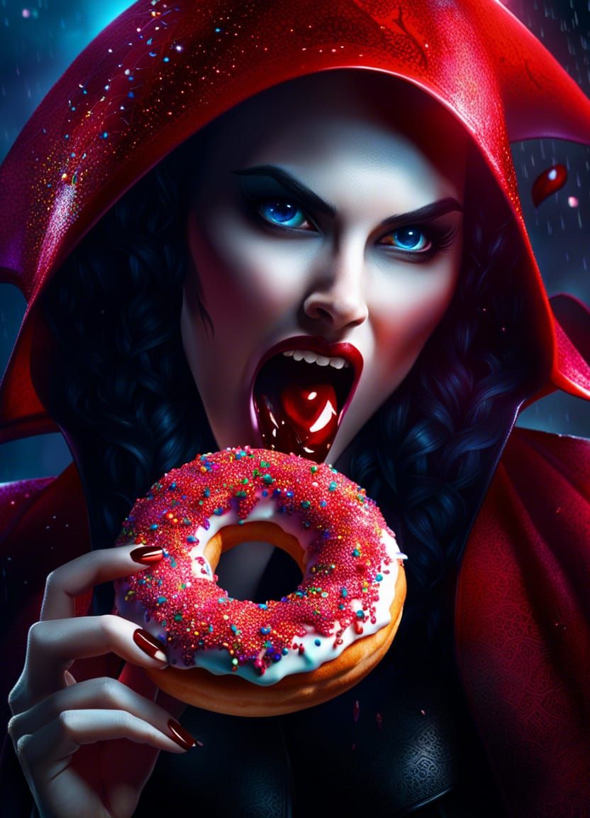 Vampire Queen's Donut: A Chiaroscuro Portrait