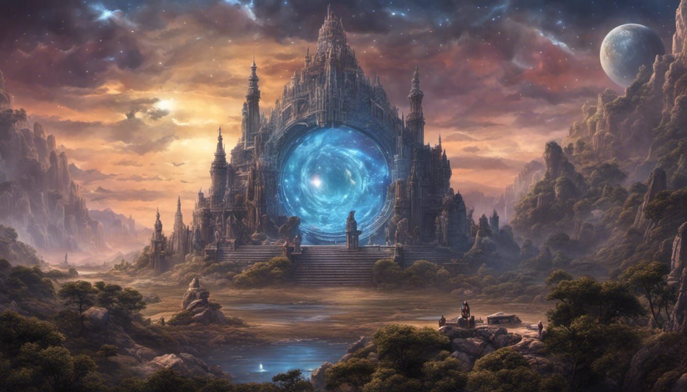 Ruined Temple Under Celestial Sky: Digital Art