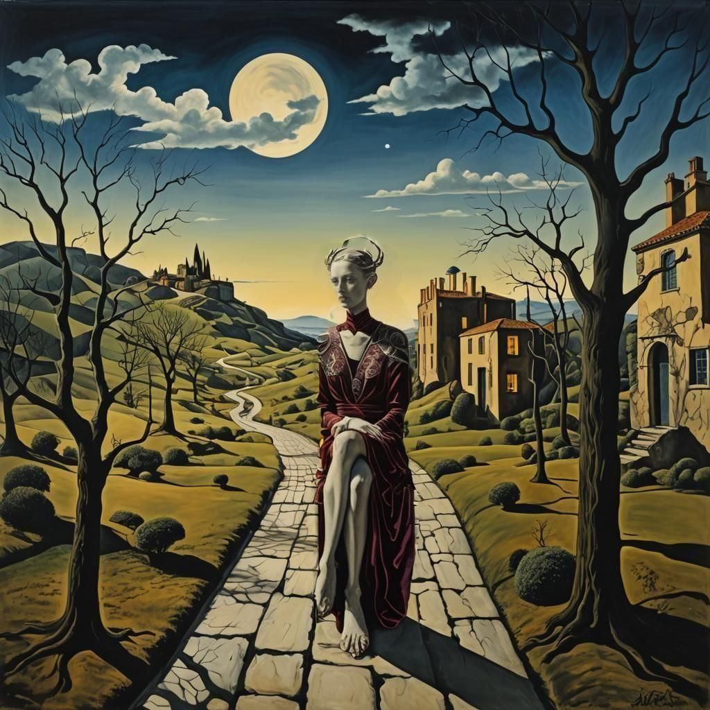 Surreal Woman in Dreamscape, Blending Styles