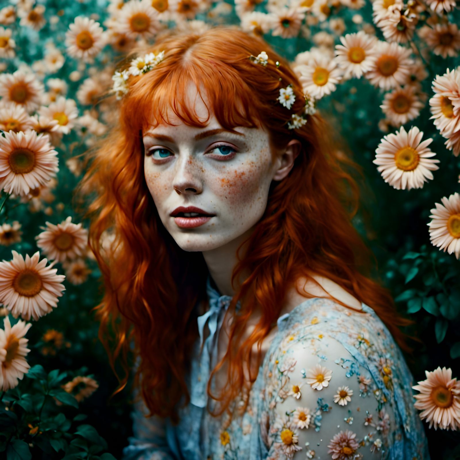 Happy Redhead Woman Portrait in Hyperreal Style