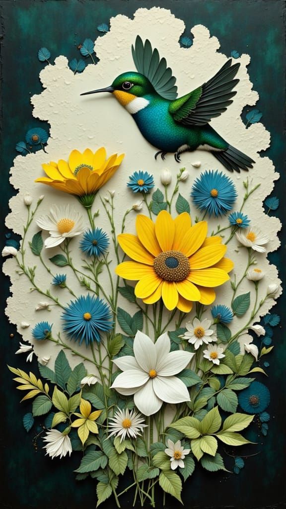 Hummingbird of Panic: 3D Jewel-Toned Oil Painting