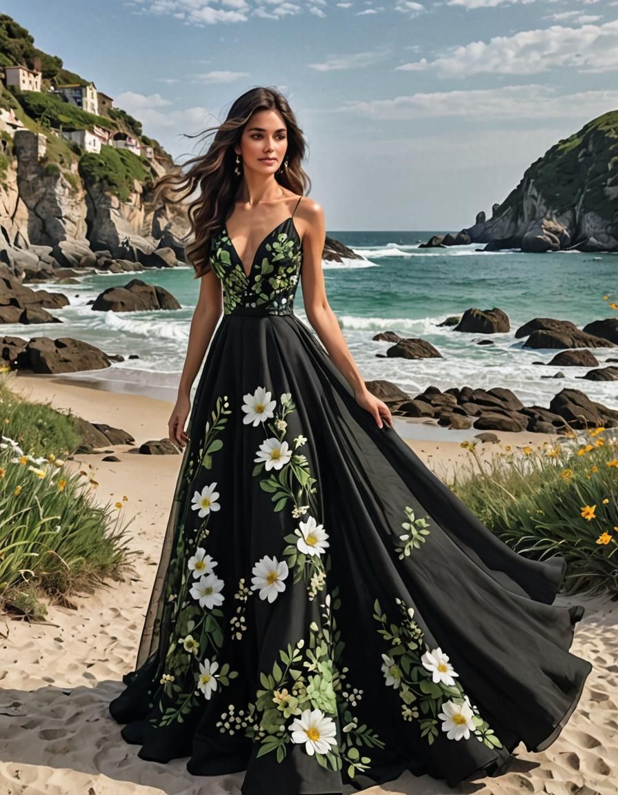 Fantasy Beach Scene with Lady in White Dress