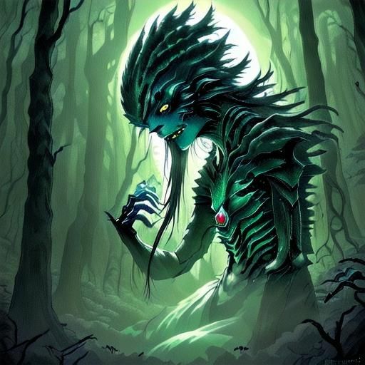 A striking Anime concept art of a 2-meter-tall forest creatu...