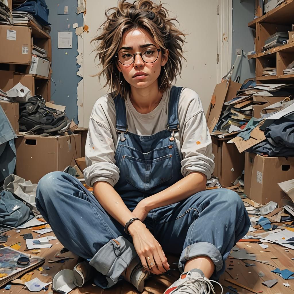 Girl Moving In: Hyperrealistic Splash Art Portrait