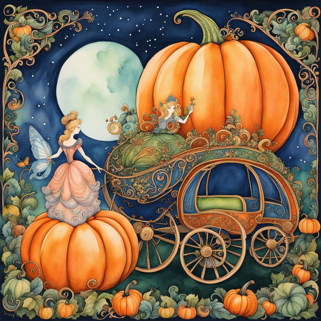 Cinderella's Fairy Godmother and Pumpkin Carriage: Surreal I...