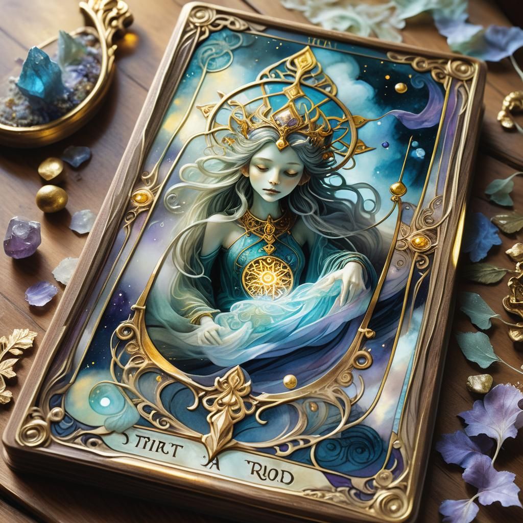 Mystical Tarot Card Illustration in Watercolor Style