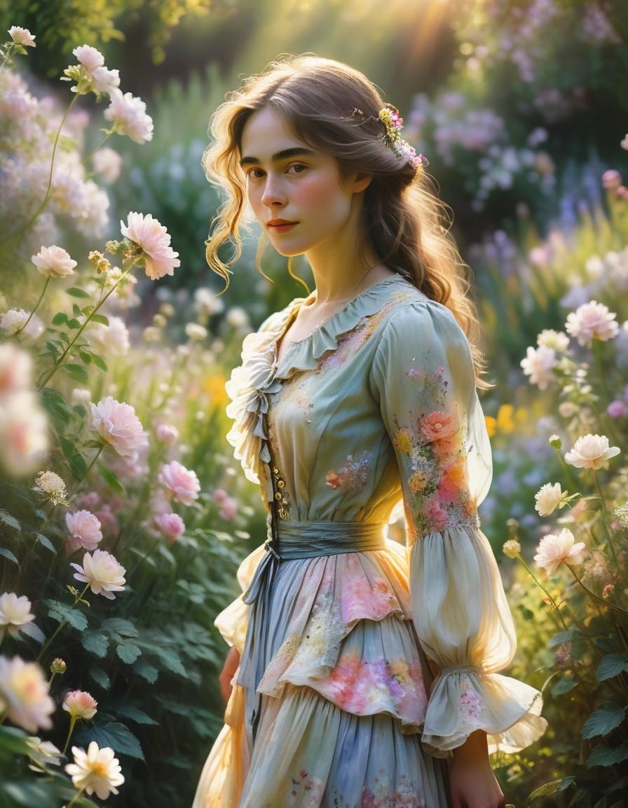 Impressionist Woman in a Flower Garden