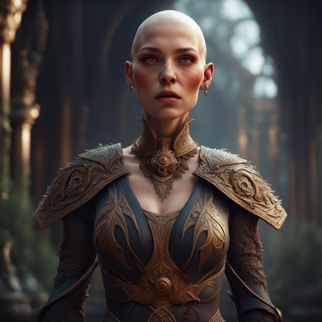 Detailed Matte Painting of a Bald Girl