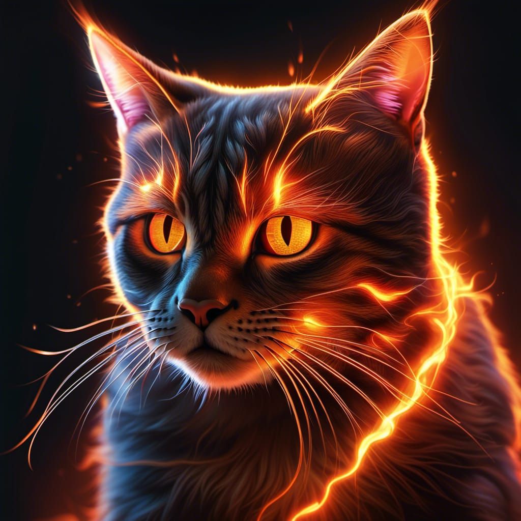 Fiery Kitten Portrait in Photorealistic 3D