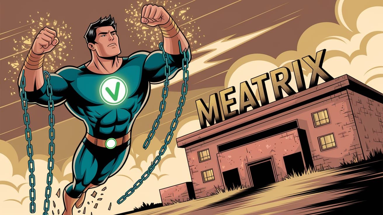 Vegan Hero Escapes the Meatrix in Golden Light