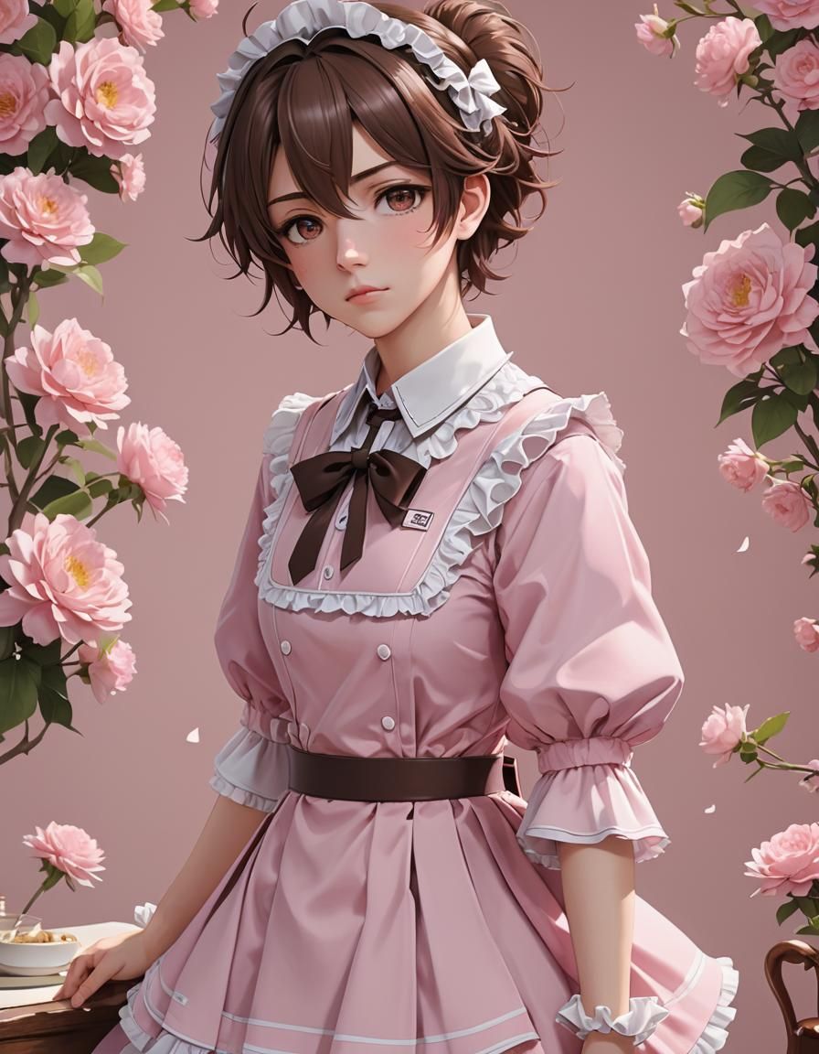 Anime Boy in Maid Dress: 3D Aesthetic Concept