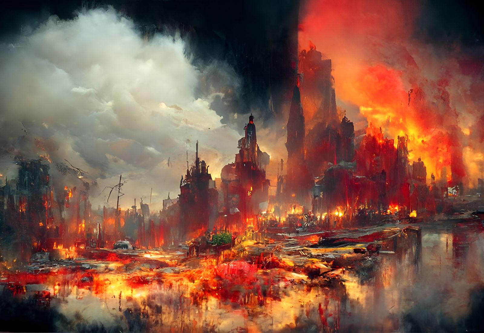 Infernal City Ablaze: Hyperrealistic Hellscape