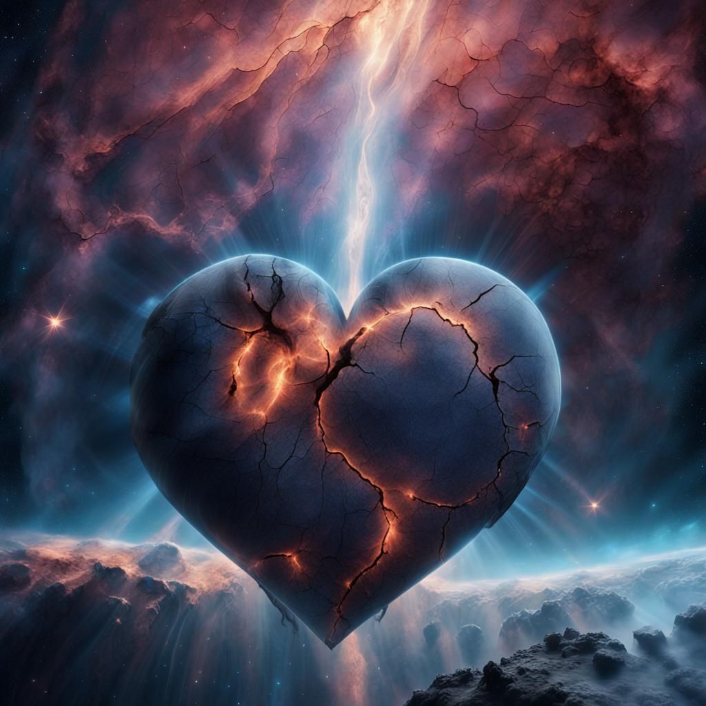 Mystical Indigo Heart in Cosmic Space
