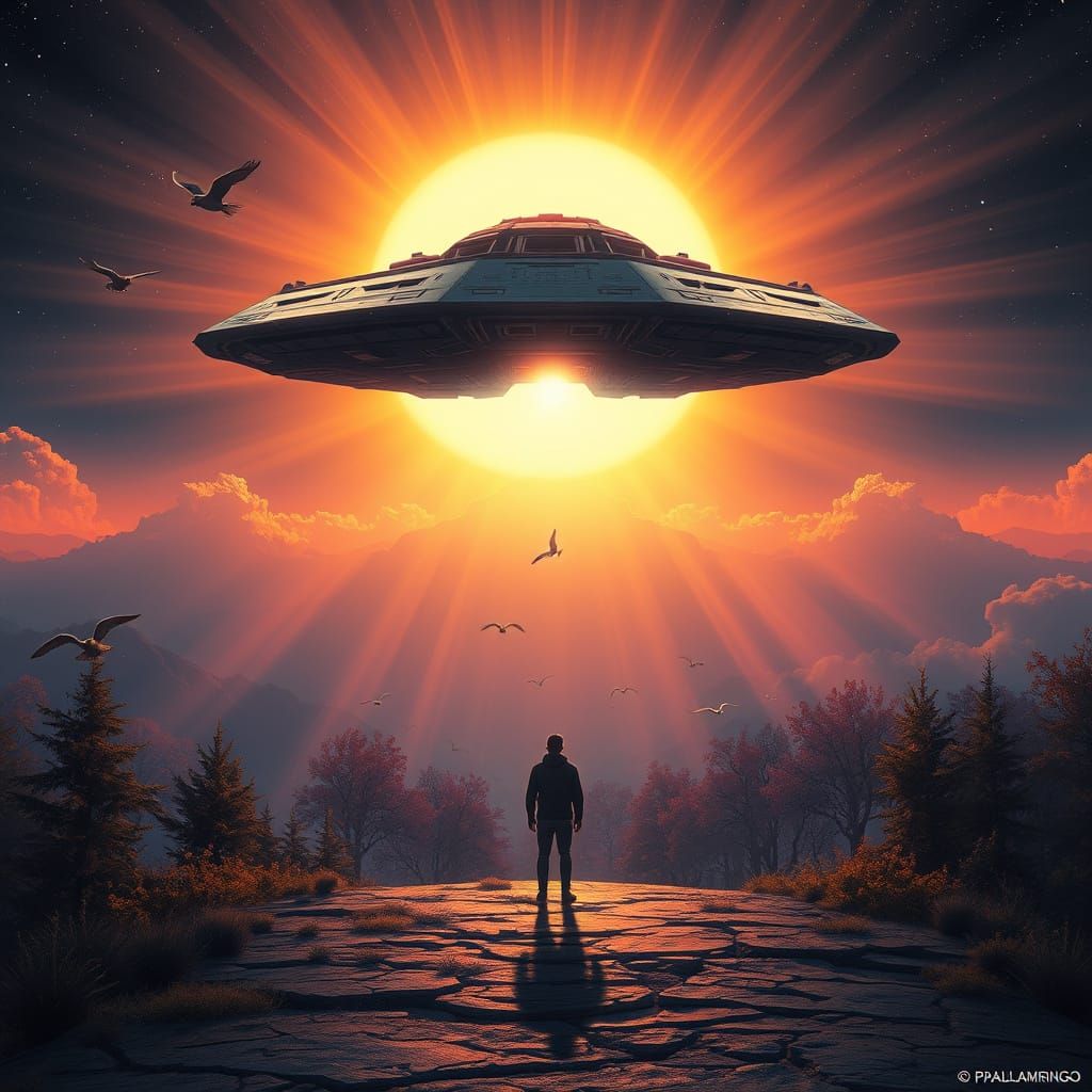 A Human Awaits Cosmic Transport in Sunrise Holographic Lands...