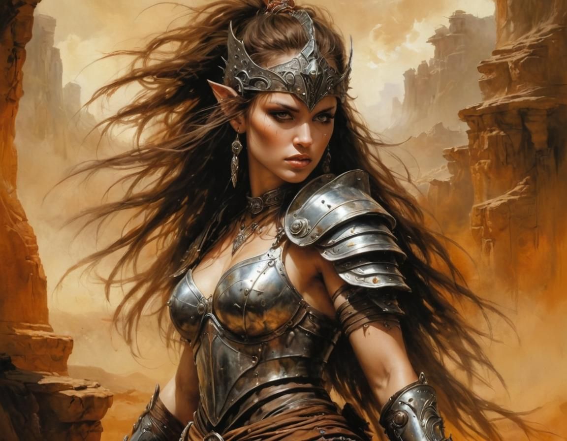 Fierce Warrior Princess Prepares for Battle in Oil Painting ...