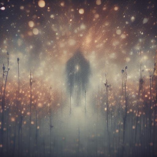 Ethereal Dreamscape with a Figure in a Petal Cloak