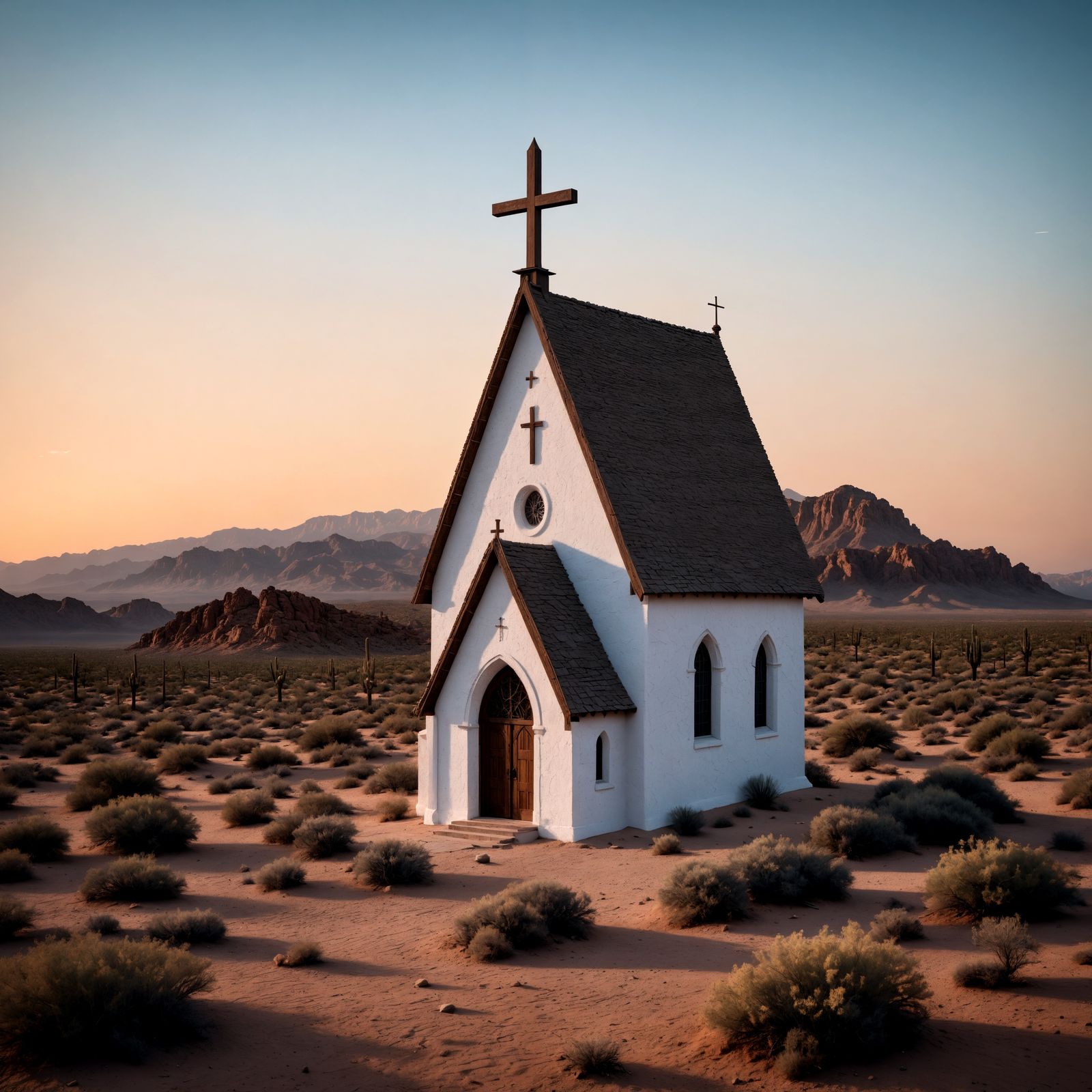 Hyperrealistic Desert Churchscape with Perfect Composition