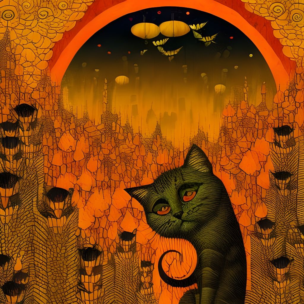 Cat and Kitten in Surreal Collage Style