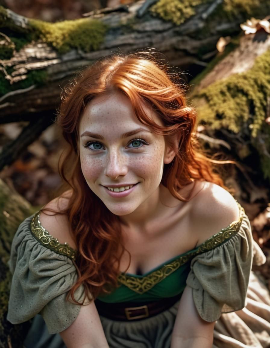 Delighted Elf Woman in Autumn Twilight