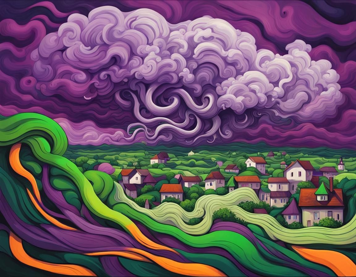 Abstract Storm with Tentacles over Rural Town