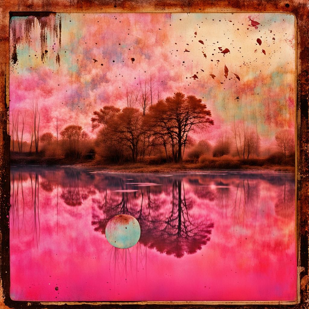 Vivid 1970s Album Cover with Stained, Textured, Surreal Scen...