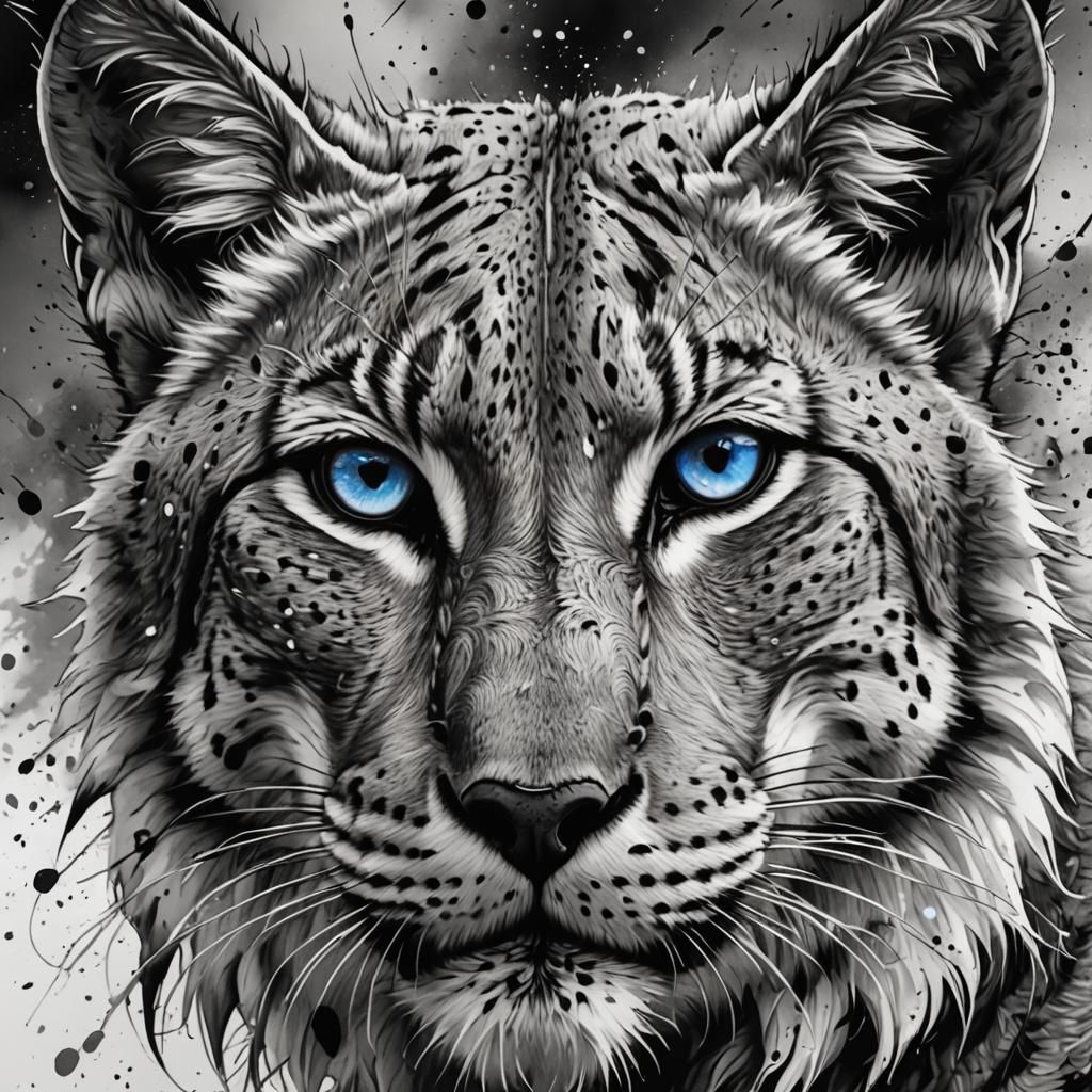 Grayscale Lynx in Pen and Ink Style