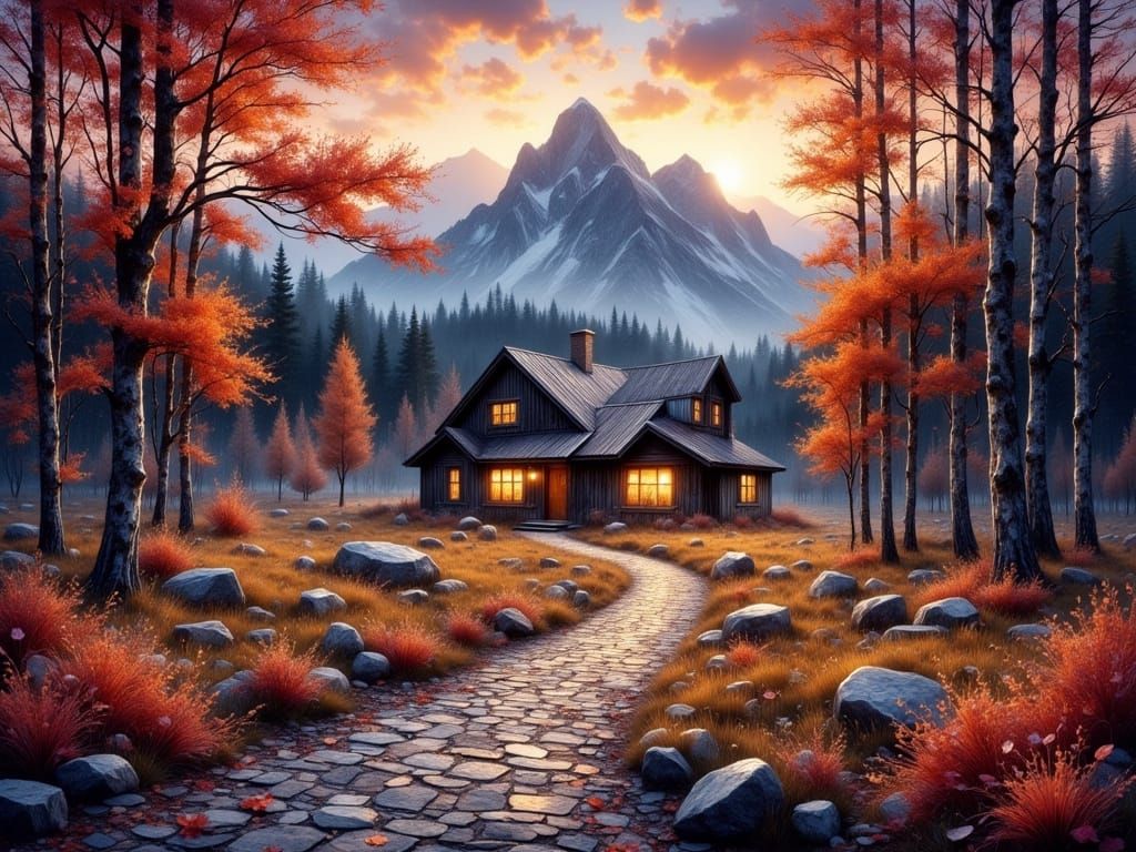 Whimsical Finnish Cabin Scene at Dusk