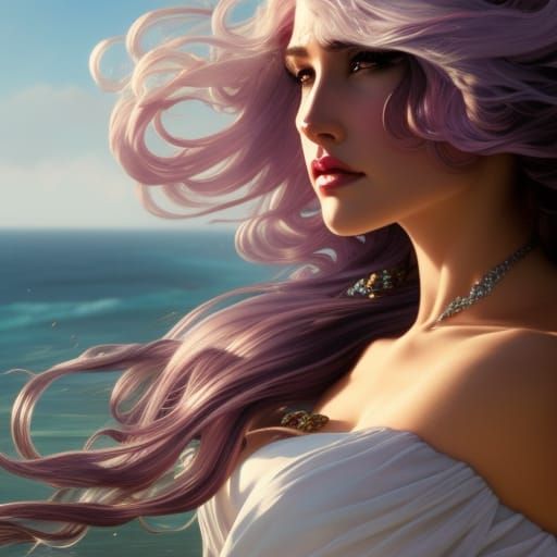 Woman with Mauve Hair in Wind, Splash Art