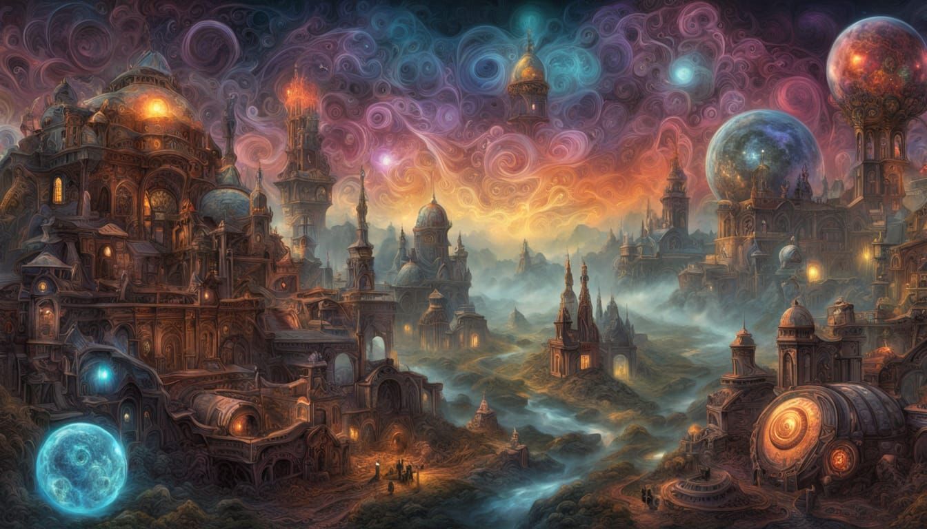 Dreamlike Modular Synthesizer in Cosmic Steampunk Style