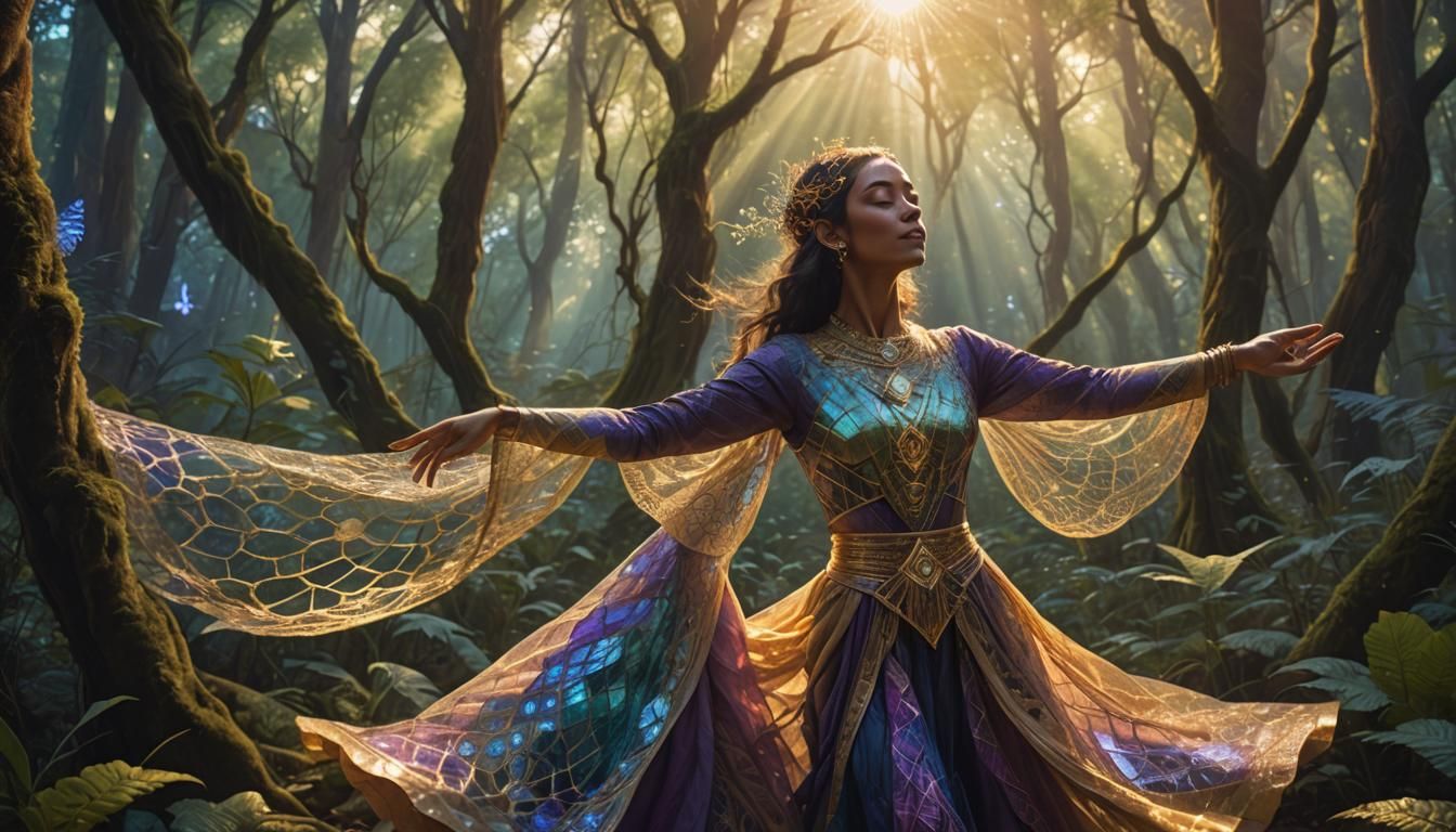 Mystical Forest Dance with Sacred Geometry