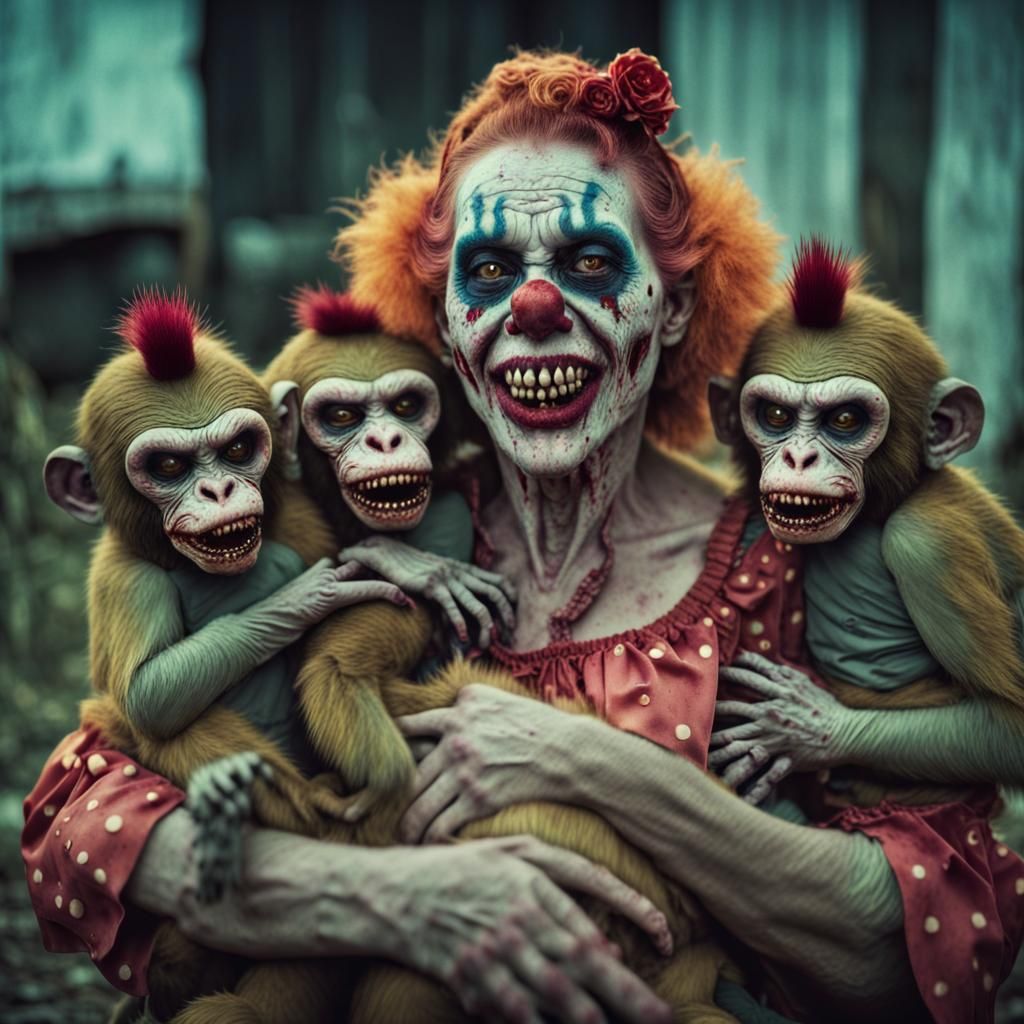 Zombie Clown Monkey Family: A Cinematic Portrait