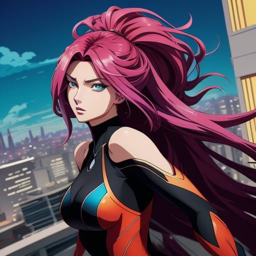 Young Woman on Rooftop in Dynamic Manga Style