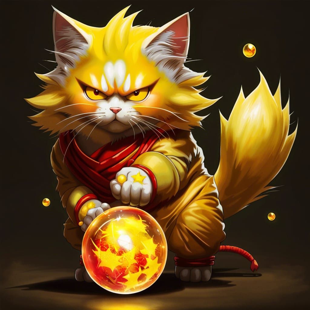 Cat as Super Saiyan Goku with Dragon Balls