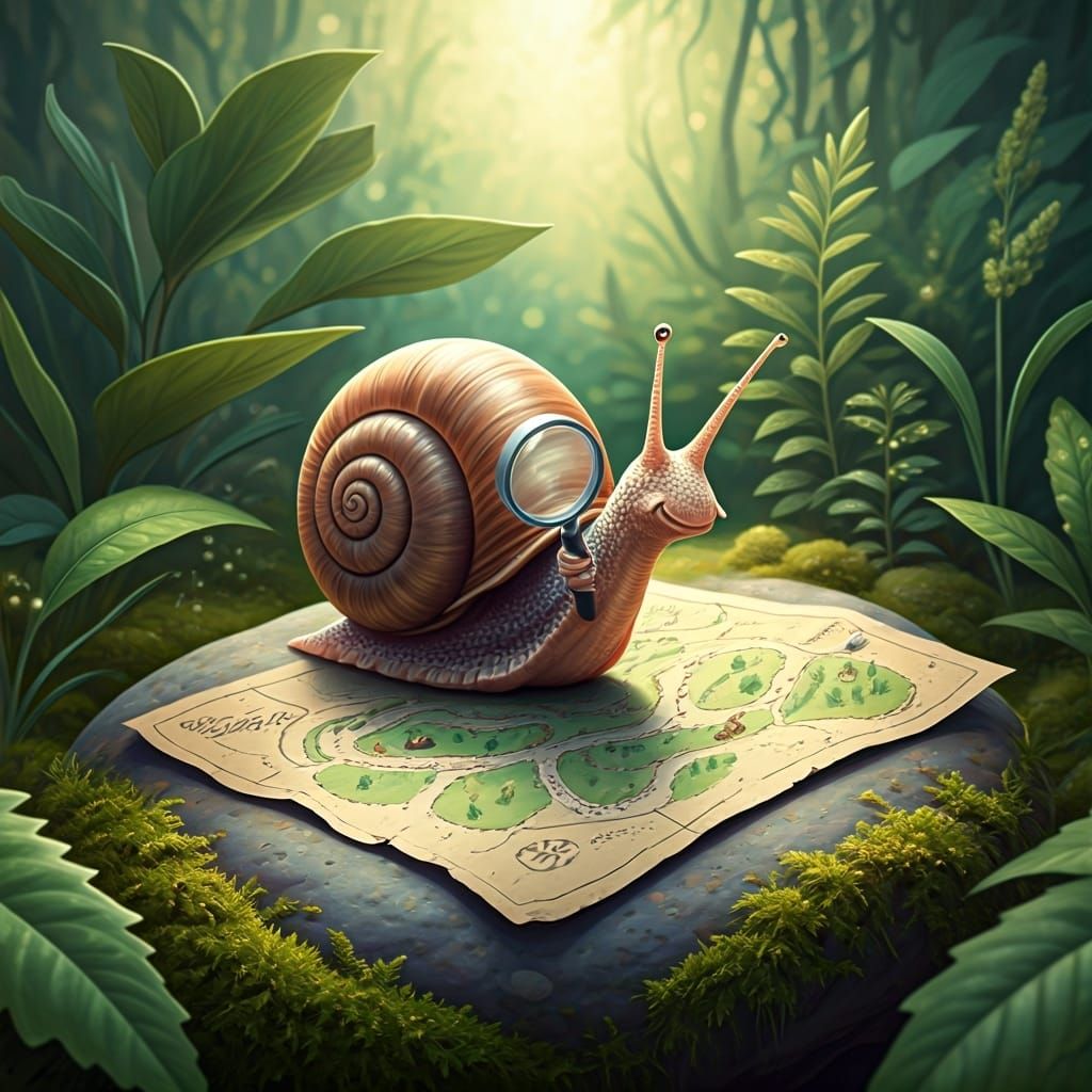 Snail Explorer's Garden Map: Whimsical Illustration