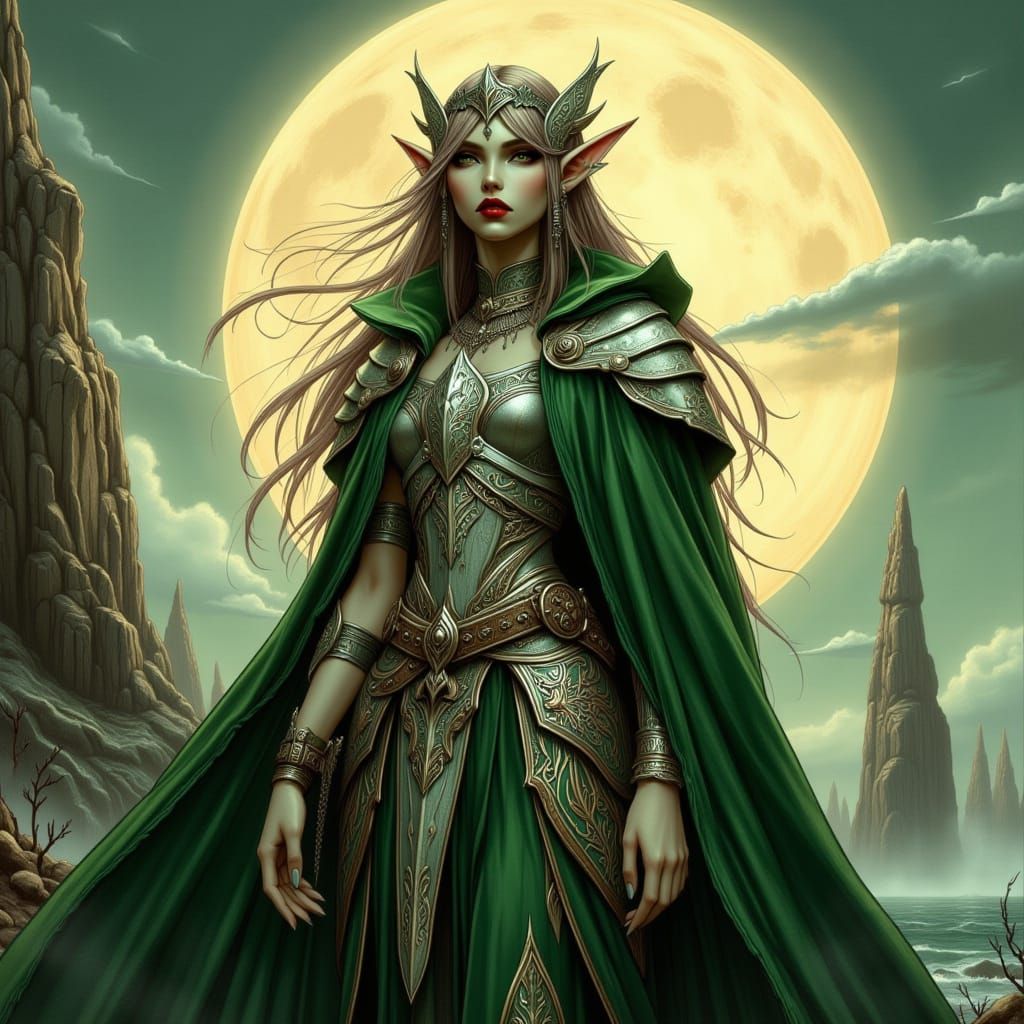 Elven Warrior Queen in Emerald Green Cloak