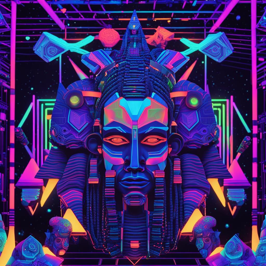 Nightclub Scene with Geometric Matrix in Digital Art Style