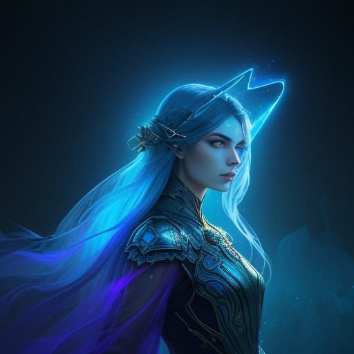 Ethereal Cinematic Double Exposure of Woman and Blue Pantera...