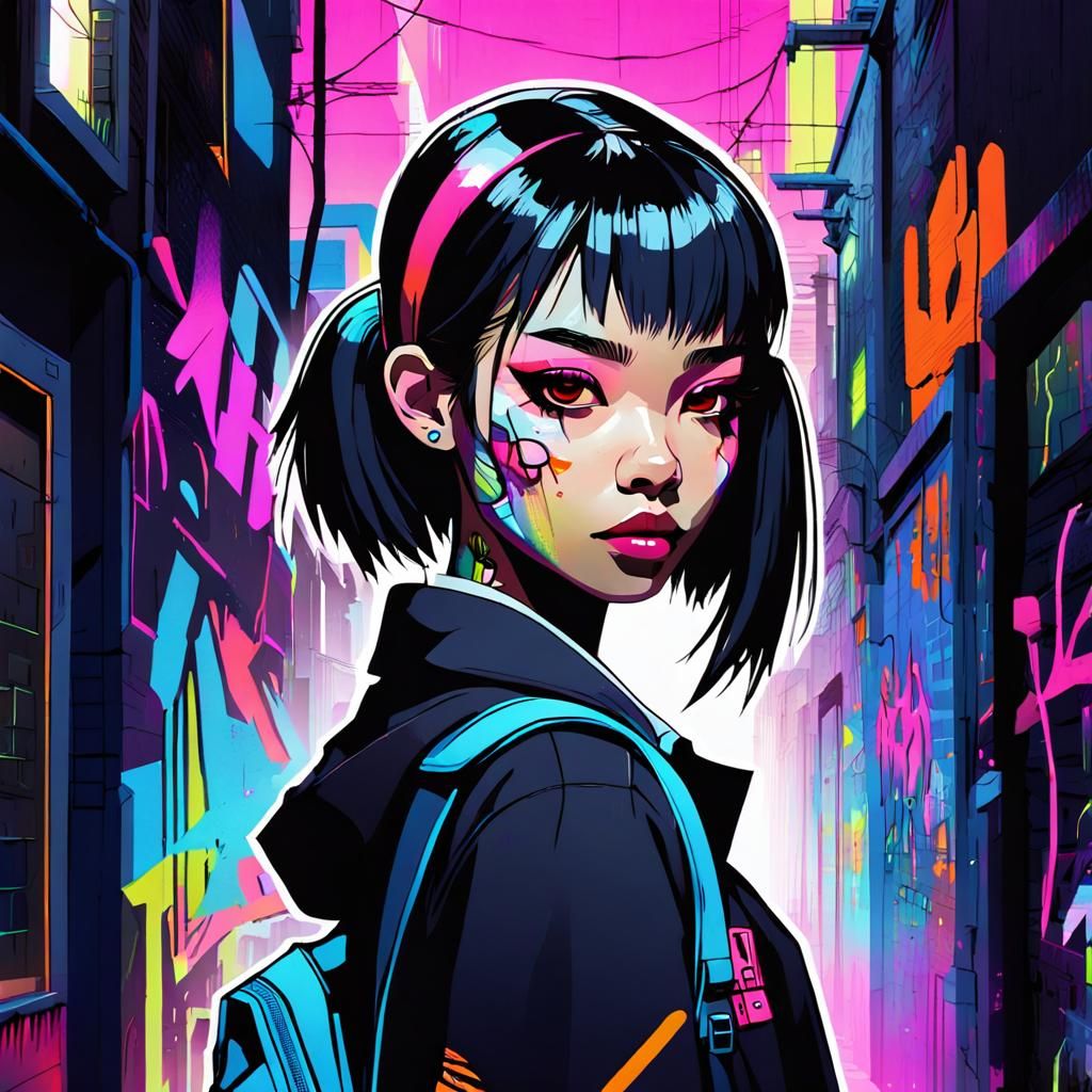 Futuristic Schoolgirl in Sci-Fi Urban Alleyway