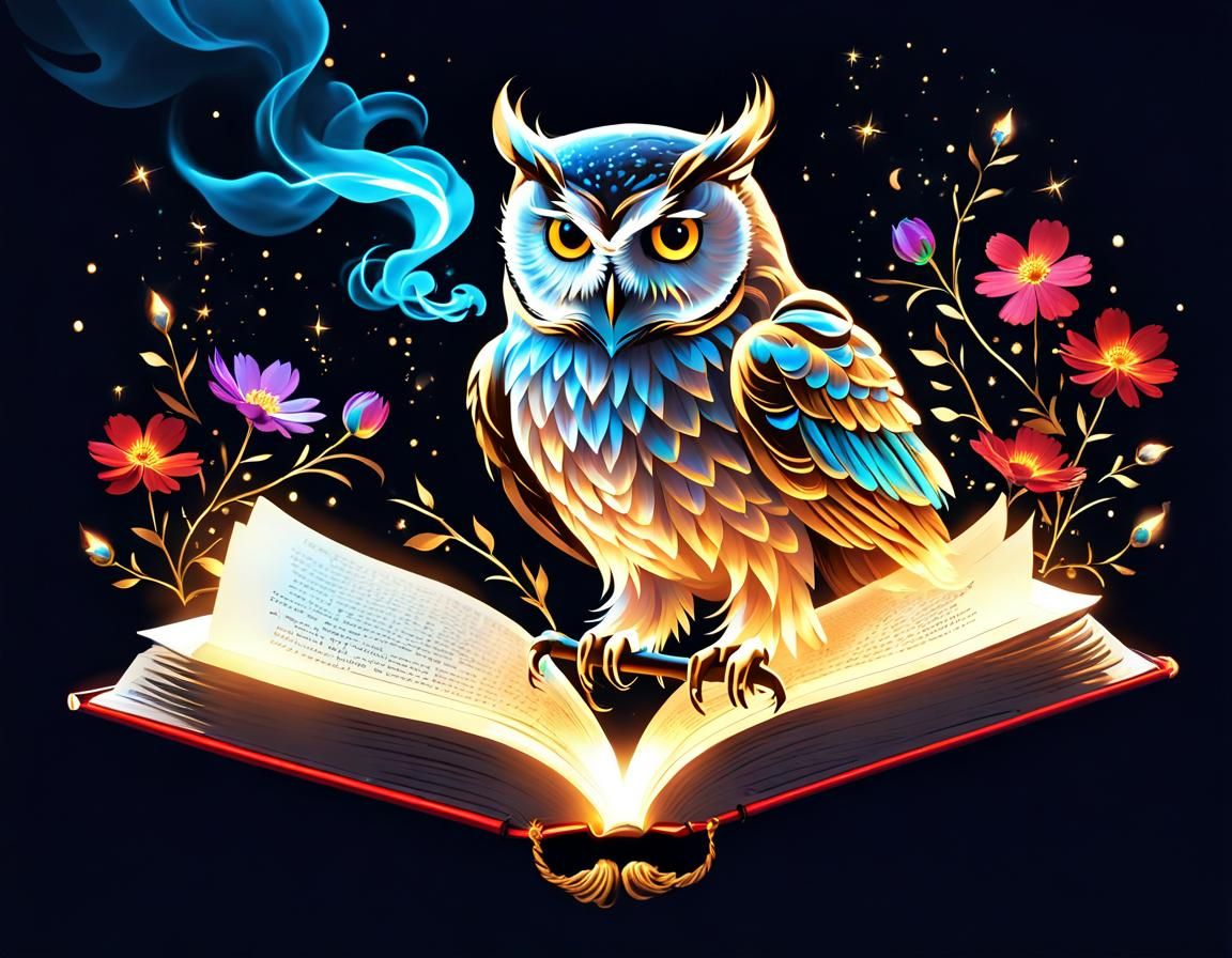 Magical Owl with Cosmos and Book of Spells