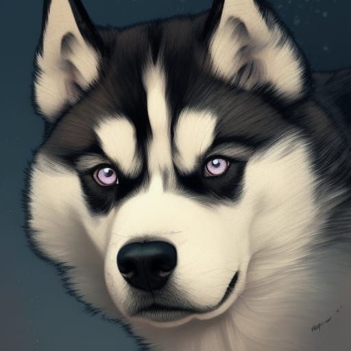 Detailed Husky Portrait in Digital Art Style